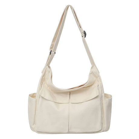 PRAGARI Canvas Messenger Bag Crossbody for Women White Shoulder Aesthetic Laptop Tote Bag Hobo Large Cute School Travel Vintage Multiple Pockets PRAGARI