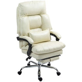 HOMCOM Overstuffed Executive Office Chair, PU Leather Reclining Swivel Desk Chair with High Back, Foot Rest, Thick Padded, 300 lbs, Cream White HOMCOM