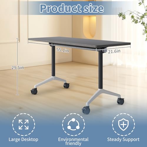 Conference Table, Folding Conference Room Tables with Silent Wheels, Foldable Modular Training Table, Modern Rectangle Seminar Meeting Tables for Office, Boardroom (4, Grey, 55.1) JNMDLAKO