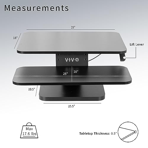 VIVO Black Height Adjustable 25 inch Standing Desk Converter, Compact Sit Stand Tabletop Monitor Riser Workstation, DESK-V001G VIVO