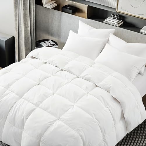 ALPSWAN Goose Feather Down Comforter King Size, White 100% Cotton Duvet Insert, All Season Hotel Bedding Fluffy Cotton Comforter with Corner Tabs (White, King) ALPSWAN