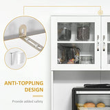 HOMCOM 67" Pantry Cabinet, Modern Kitchen Hutch, Freestanding Storage Cabinet with Glass Doors, Adjustable Shelves and Drawers, White HOMCOM