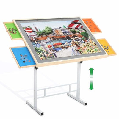 BittPicc Puzzle Table with Drawers for Adults 1500 Pieces Angle & Height Adjustable Jigsaw Puzzle Table with Metal Legs 35"X26" Tilting Puzzle Board Table with Cover Birthday Gift for Mom