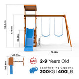 Dolphin Playground Wooden Swing Sets for Backyard with 6FT Slide, Outdoor Playset for Kids with Sand Pit, Climbing Wall, and 2 Belt Swings, Heavy Duty Playground Accessories, Ages 2-9 DOLPHIN PLAYGROUND T