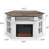 Flamaker Fireplace Corner TV Stand for TVs up to 55 Inch, Entertainment Center with 18" Fireplace, TV Console Table with Glass Door Storage Cabinet and Open Shelf (White) Flamaker