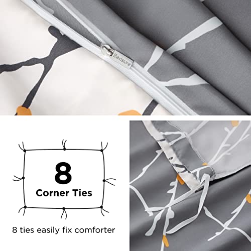 Bedsure Duvet Cover Twin Size - Reversible Botanical Duvet Cover Set with Zipper Closure, 2 Pieces Grey Bedding Set with 8 Corner Ties and 1 Pillow Sham 20"x26" Bedsure