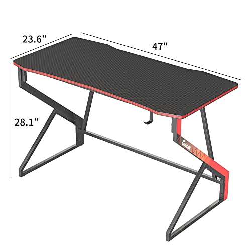 CubiCubi Simple Gaming Desk Z Shaped 47 inch Gamer Workstation, Home Computer Carbon Fiber Surface Gaming Desk PC Table with Headphone Hook - WoodArtSupply