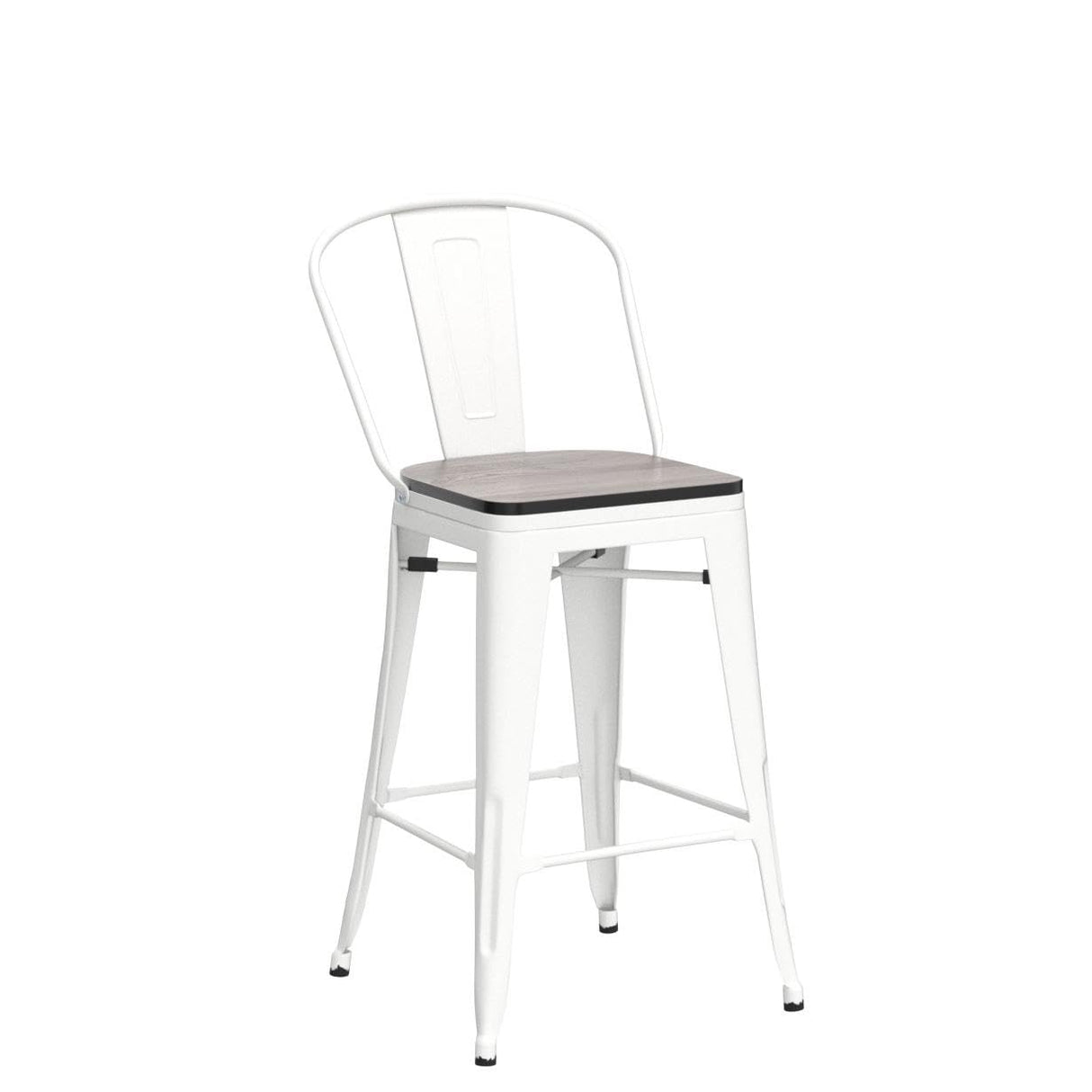 Yongqiang Metal Bar Stools Set of 4 Kitchen Island Counter Height Bar Stools High Back Farmhouse Barstools with Large Wooden Seat 24 inch Cream White Yongqiang