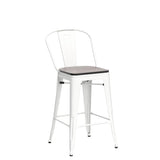 Yongqiang Metal Bar Stools Set of 4 Kitchen Island Counter Height Bar Stools High Back Farmhouse Barstools with Large Wooden Seat 24 inch Cream White Yongqiang