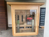 3-Person Far Infrared & Steam Dual-System Sauna Room, Outdoor Canadian Hemlock Wood Sauna, WiFi Control, Red Light Therapy, 11 Heaters & 4.5KW Harvia Stove, Left Door, 220-240V ZONEMEL