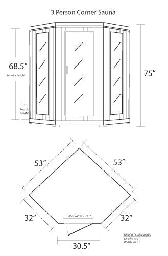 Radiant Saunas BSA1312 3-Person Cedar Corner Infrared Sauna w/ 7 Carbon Heaters Blue Wave
