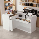 FAMAPY 70.9" L-Shape Reception Desk with Open Display Shelving, 2 Drawers & Cabinets, Modern Reception Counter for Shop White 70.9”W x 47.2”D x 39.4”H