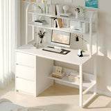 MaverickFurni 60 Inch Computer Desk with Shelves & Hutch, Home Office Desk with 3 Storage Drawers for Bedroom Work, Study Writing Table for Small Spaces, Adjustable feet, White MaverickFurni
