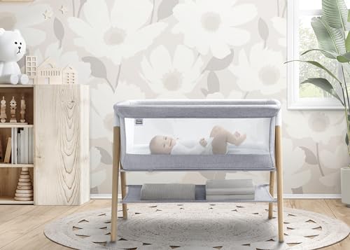 Simmons Kids Koi by The Bed Bassinet with Breathable Mesh and Natural Beechwood Legs, Dove Grey Delta Children