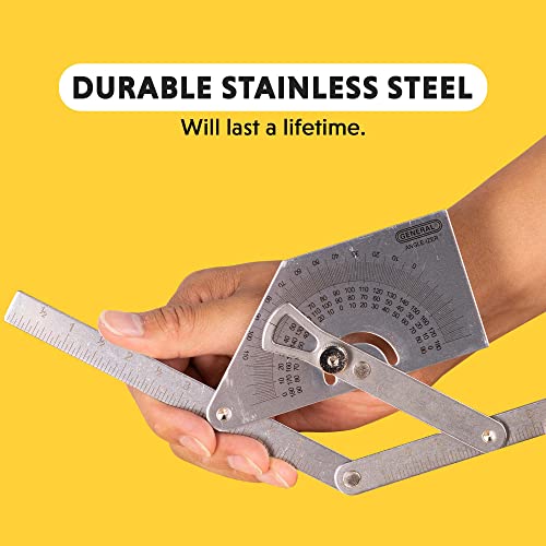 General Tools Protractor and Angle Finder #39, Stainless Steel, Outside, Inside, Sloped Angles, 0° to 180° - WoodArtSupply