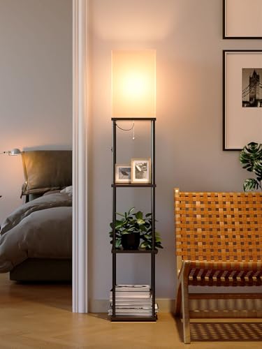 addlon Floor Lamps with Shelves, 4-Tier Modern Shelf Floor Lamp with 3CCT LED Bulb, Display Floor Lamp for Living Room, Bedroom and Office - Black addlon