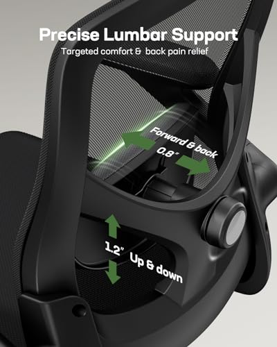 Marsail Ergonomic Mesh Office Chair High Back Desk Chair Adjustable Lumbar Support with Headrest Flip-Up Liftable Arms Swivel Computer Task Chair for Big and Tall People Marsail