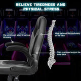 DUMOS Computer Game Desk Chair - Ergonomic PU Leather Lumbar Support, Height Adjustable High Back Video Game with Flip-up Armrest, Rolling Swivel for Adults, Deep Grey DUMOS