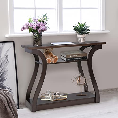 ZenStyle Wood Console Table with Curved Legs and Shelf, 3 Tier Modern Accent Sofa Table for Entryway, Living Room, Hallway, 47 in Wide, Easy Assembly (Cappuccino/Dark Brown) ZenStyle