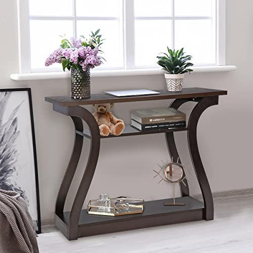 ZenStyle Wood Console Table with Curved Legs and Shelf, 3 Tier Modern Accent Sofa Table for Entryway, Living Room, Hallway, 47 in Wide, Easy Assembly (Cappuccino/Dark Brown) - WoodArtSupply