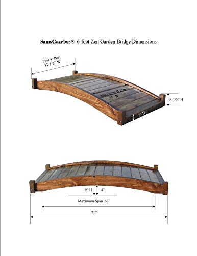 SamsGazebos Zen Japanese Style Wood Garden Bridges, 6', Brown - WoodArtSupply