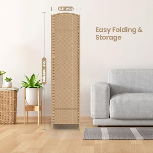 Cocosica 6 Panel Room Divider,6Ft Folding Privacy Screen,Tall - Extra Wide Foldable Panel Partition Wall Divider with Diamond Double-Weaved Hand-Woven Design Room Screen Divider COCOSICA