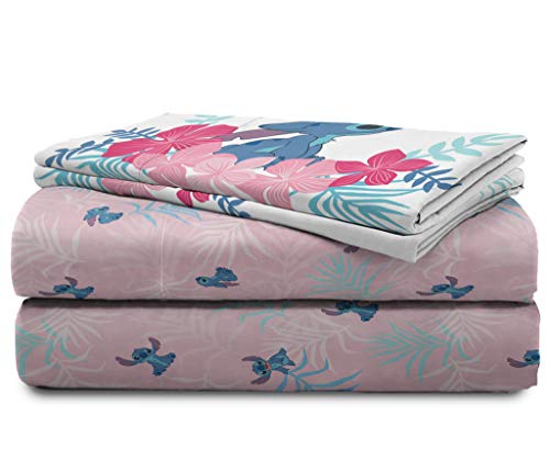 Jay Franco Kids Sheet Set with Fitted, Flat Sheets & Pillow Cover - Ultra-Soft Bedding with Pillowcase for Room Decor, Pink - Lilo & Stitch, 4 Piece Queen Jay Franco