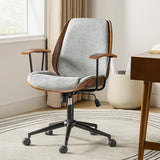 HULALA HOME Solid Wood Office Chair with Rocking Function, Comfy Fabric Desk Chair with Bent Wood and Metal Base, Height Adjustable Swivel Computer Task Chair, Grey HULALA HOME