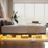 ONBRILL King Size Floating Bed Frame with USB Charging Station and Smart LED Lights, Heavy Duty Metal Platform Bed with Underbed Storage Space, Easy to Assemble, Noise-Free, No Box Spring Needed ONBRILL