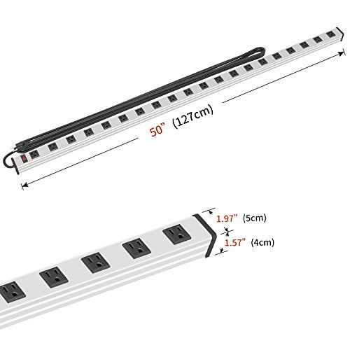 20 Outlet Heavy Duty Metal Socket Power Strip,15-Foot Long Extension Cord with Circuit Breaker. Mounting Brackets Included,Workshop/Industrial use,ETL Certified oviitech
