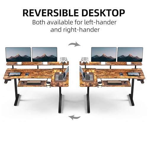 Acrolix 59 Inch L Shaped Standing Desk with Shelves and Keyboard, Electric Corner Standing Desk Adjustable Height, Sit Stand Computer Table with Reversiable Splice Board，Rustic Brown Acrolix