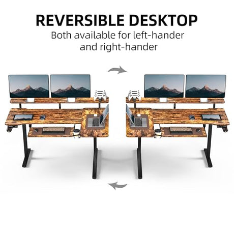Acrolix 59 Inch L Shaped Standing Desk with Shelves and Keyboard, Electric Corner Standing Desk Adjustable Height, Sit Stand Computer Table with Reversiable Splice Board，Rustic Brown Acrolix