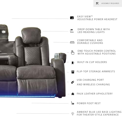 Signature Design by Ashley Fyne-Dyme Contemporary Power Reclining Sofa with USB Charging Ports and Adjustable Headrest, Brown Signature Design by Ashley