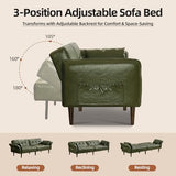 HALLYBEE Futon Sofa Bed, Sleeper Sofa, Small Couch with Storage Adjustable Armrests Pillows, Faux Leather Loveseat, Mid Century Modern Couches for Living Room, Bedroom, Apartment, Olive Green HALLYBEE