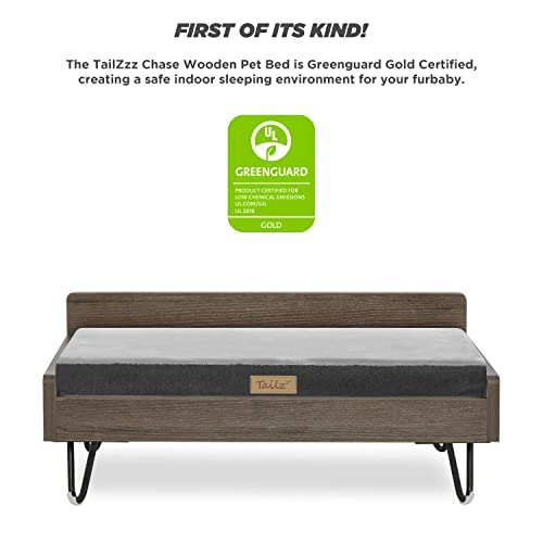 TailZzz Wooden Dog Bed and Dog Couch with Water-Resistant and Calming Mattress, Small to Medium Elevated Pet Bed, Greenguard Gold Certified, Dog Beds & Furniture, Chase TailZzz