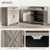 HOMCOM Farmhouse Sideboard Buffet Cabinet, Barn Door Style Kitchen Cabinet, 32" Accent Cabinet for Kitchen, Living Room or Entryway, Gray Wash HOMCOM