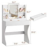 Vinabilia Small Vanity Desk with Mirror and Lights, Makeup Vanity with Storage Drawer, 2 Shelves and 3 Compartments - White Vinabilia