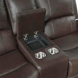 Lexicon Manual Double Reclining Loveseat with Center Console, Top Grain Leather Match Wall Hugger Recliner Loveseat, Storage, Cup Holders, High Density Foam Over Pocket Coils, for Living Room, Brown Lexicon