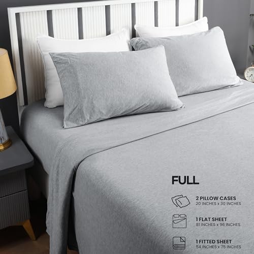 Utopia Bedding FullSheet Set - Jersey Knit Sheets 4 Piece – Cotton – Soft T-Shirt Stretchy Sheets (Heather Light Grey) Utopia Bedding