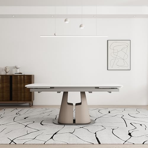 LifoHous Extendable Sintered Stone Dining Table Seats 8-10 People. Modern Telescopic Dining Table with Leather Base. Durable Stone Tabletop Suitable for Dining Rooms.90in(1Tabel) LifoHous