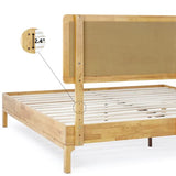 Bme Nipe 14 Inch Bohemian Queen Bed Frame with Adjustable Woven Headboard in Natural Acacia Wood Bme