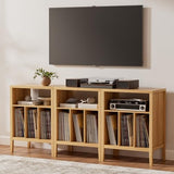 EYYTHUNG Record Player Stand with Vinyl Record Storage Holds up to 180 Albums, Large Turntable Stand Dispaly Shelf, Farmhouse Wood End Table for Bedroom, Living Room, Natural Oak EYYTHUNG