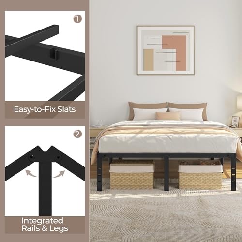 Yaheetech 14 Inch Tall Metal Bed Frame Queen Platform Bed Frame with Storage Space,Sturdy Slat Support,Easy Assembly,No Box Spring Needed,Black Yaheetech
