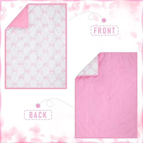 SmoothNovelty 5 Pcs Pink Bow Crib Bedding Set Include Print Crib Sheets Bed Skirt Comforter Pad Cover Wall Stickers for Girls Princess Nursery Room Decoration SmoothNovelty