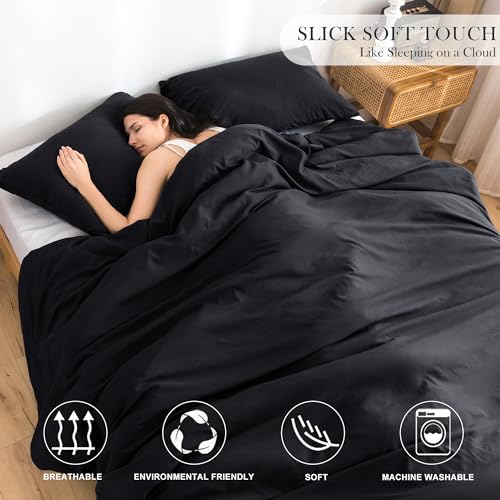Ultra-Soft Black Twin Comforter Set, Washed Cotton 2 Piece Fluffy Lightweight Down Alternative Bedding Comforter for All Seasons - 1 Conforter and 1 Pillowcase - Twin/Twin XL Size Signal Dorm Kids Bed COTTEBED