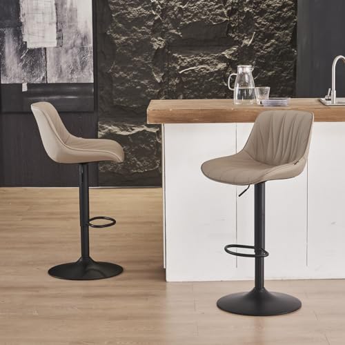 YOUNIKE Bar Stools Set of 2 for Kitchen Island, Khaki Swivel Tall Barstools, Adjustable Bar Stool with Back, Faux Leather Padded Bar Chairs, Modern Counter Height Stools with 300LBS Support YOUNIKE
