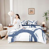 Erosebridal Blue and White 7 Piece Comforter Set Queen Abstract Line Ink Painting Bedding Set for Kids Boys Girls Simple Minimalist Graffiti Art Modern Geometric Sheet Set Boho Cool Unique Mens Quilt Erosebridal