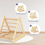 OOOK 3 in 1 Climbing Toy for Toddlers, 3-Side Kids Climbing Triangle Ladder, Climbing Net & Board, Wooden Montessori Climbing Toys for Toddlers Daycare, Gym & Playground, Gift for Boys Girls OOOK