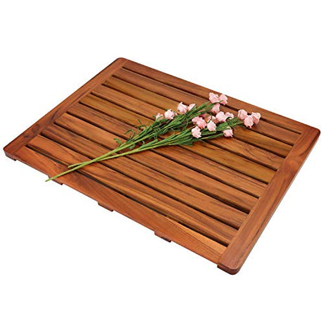 Utoplike (24"x18") Teak Wood Bath Mat, Shower Mat for Bathroom, Wooden Floor Mat Square Large for Spa Home or Outdoor Utoplike