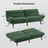 Pipishell Futon Sofa Bed, 75 Inch Corduroy Futon Couch Convertible with Adjustable Backrest and Armrests, Recliner Sleeper Sofa for Small Spaces, Living Room, Office, Guest Room (Green, 75 Inch) Pipishell
